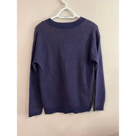 Jones New York Signature Dog Sweater Navy V Neck Knit Pullover Womens Med - Picture 6 of 7